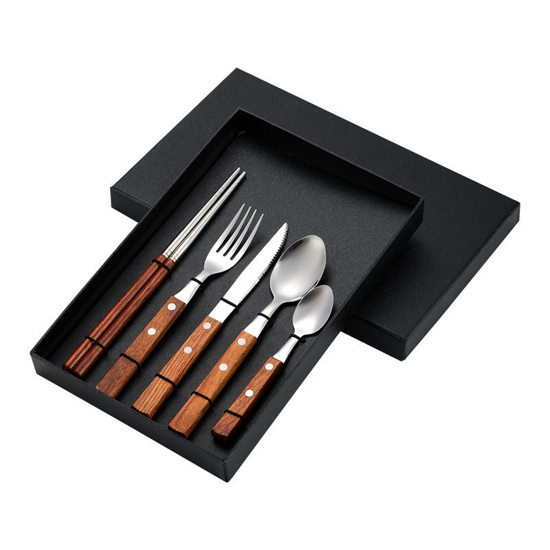 304 stainless steel cutlery with red solid wood handle