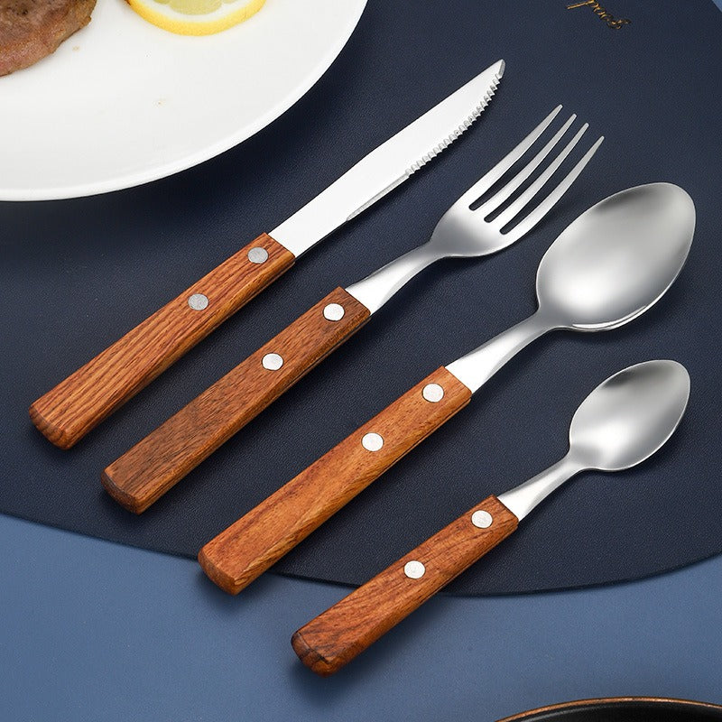304 stainless steel cutlery with red solid wood handle