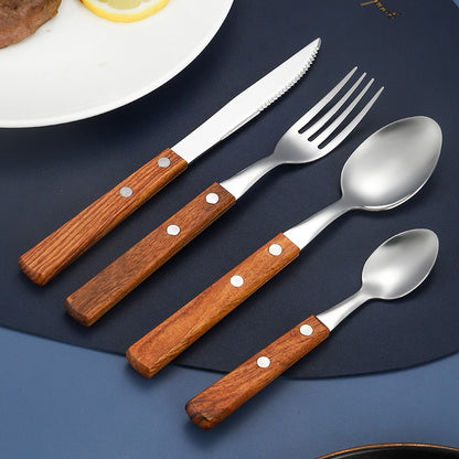 304 stainless steel cutlery with red solid wood handle