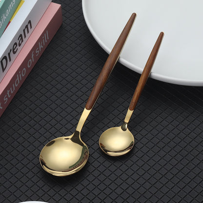 Stainless steel imitation wood handle cutlery set