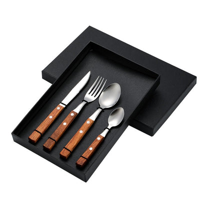 304 stainless steel cutlery with red solid wood handle