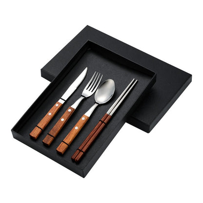 304 stainless steel cutlery with red solid wood handle