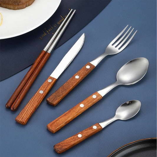 304 stainless steel cutlery with red solid wood handle
