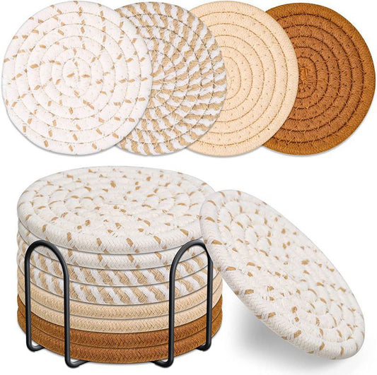 Hand-woven thickened simple heat-insulating cotton thread placemat