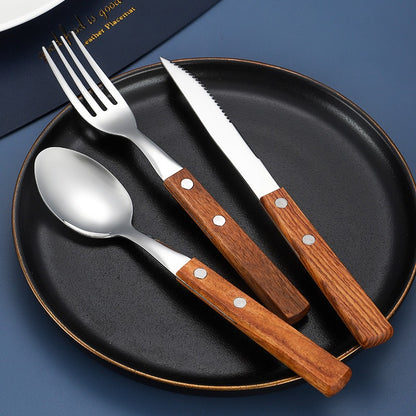304 stainless steel cutlery with red solid wood handle