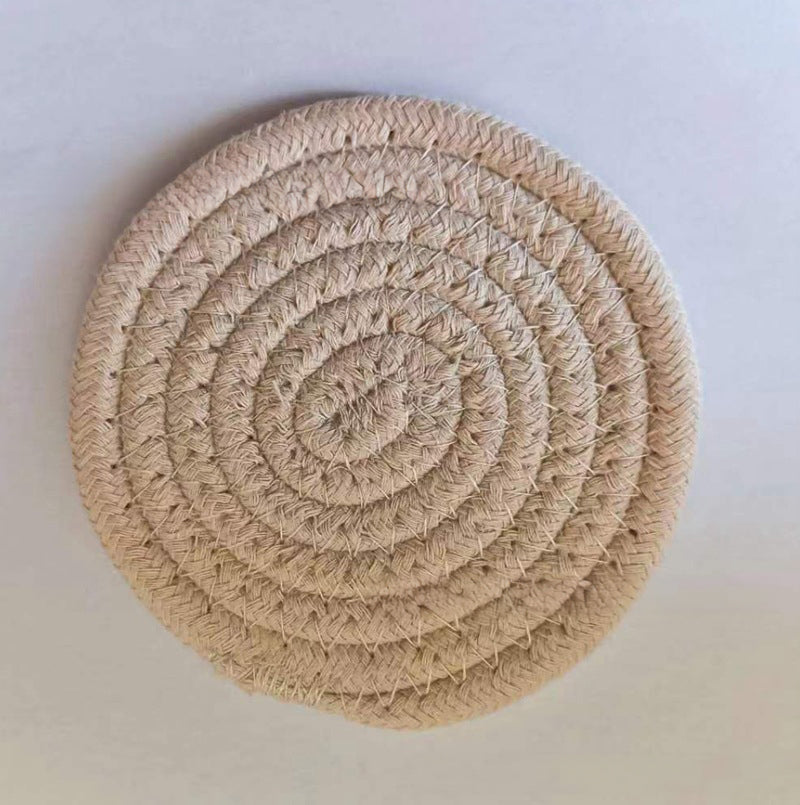 Hand-woven thickened simple heat-insulating cotton thread placemat
