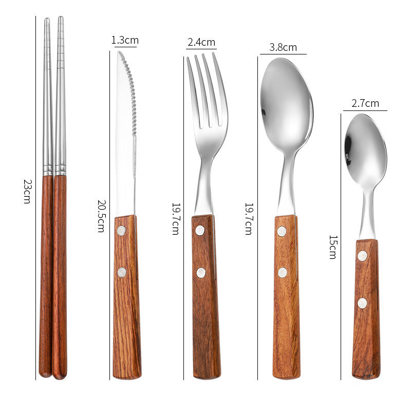 304 stainless steel cutlery with red solid wood handle