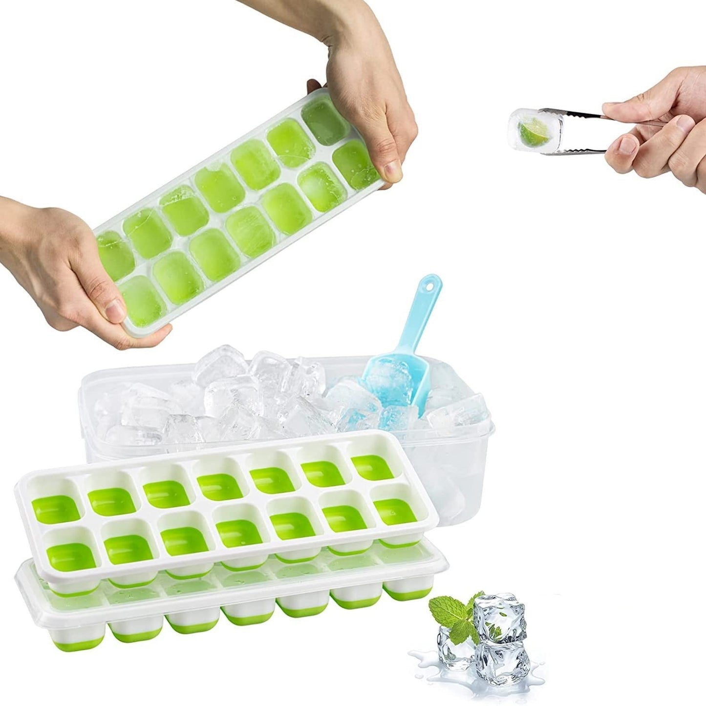 14 Square Food Grade Ice Cube Molds with Lids
