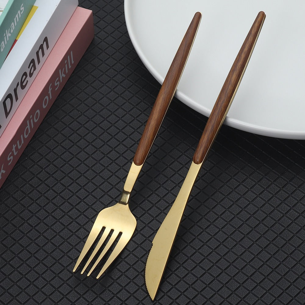 Stainless steel imitation wood handle cutlery set