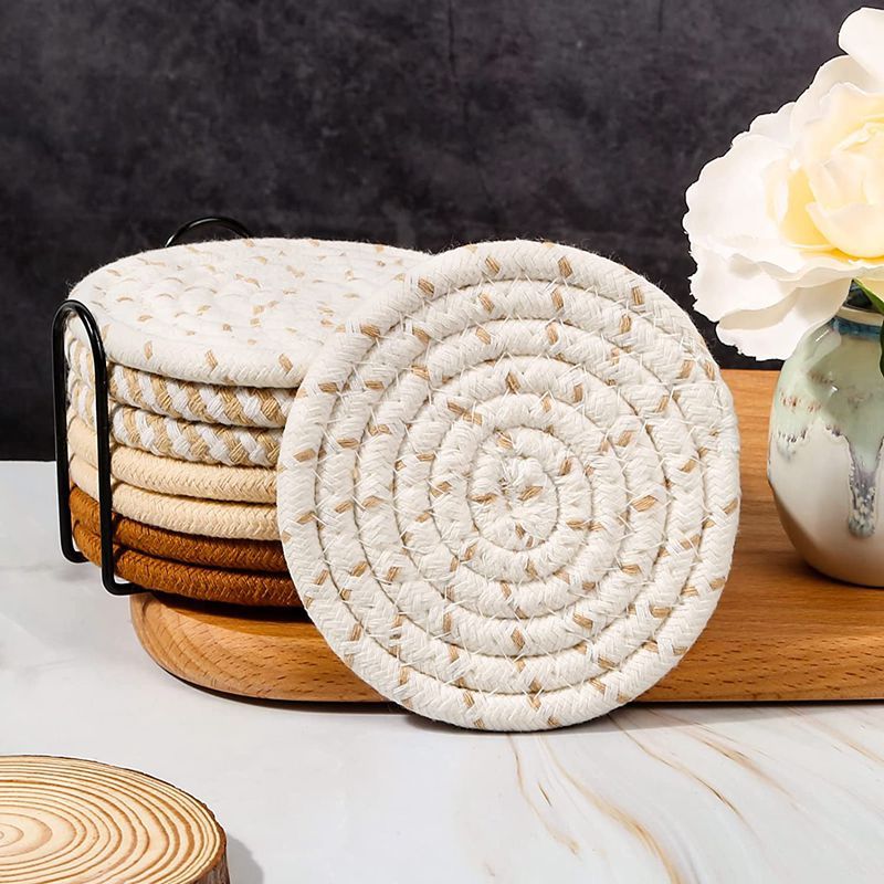 Hand-woven thickened simple heat-insulating cotton thread placemat