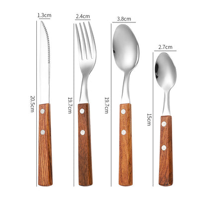 304 stainless steel cutlery with red solid wood handle