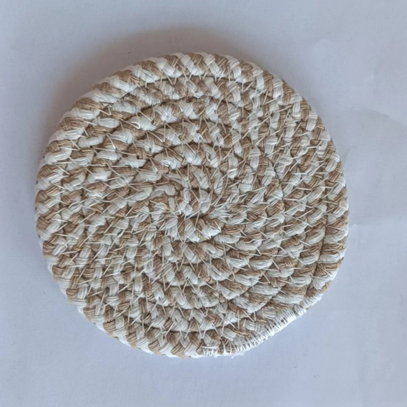 Hand-woven thickened simple heat-insulating cotton thread placemat