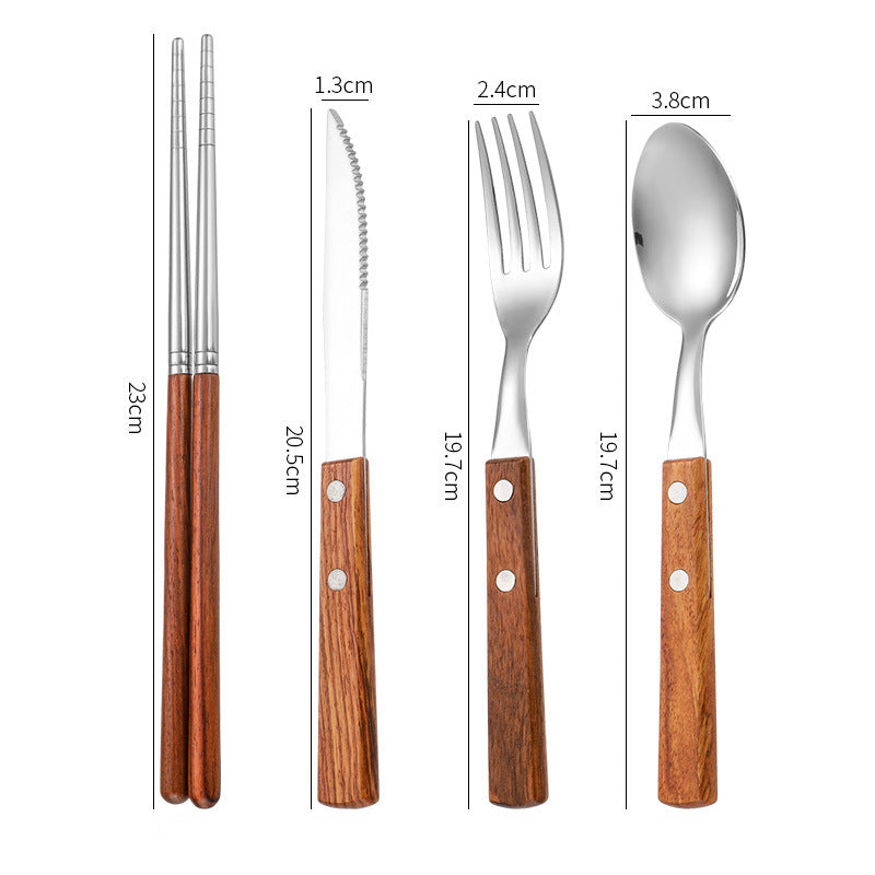 304 stainless steel cutlery with red solid wood handle