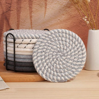 Hand-woven thickened simple heat-insulating cotton thread placemat