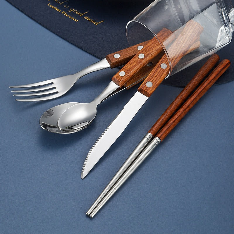 304 stainless steel cutlery with red solid wood handle
