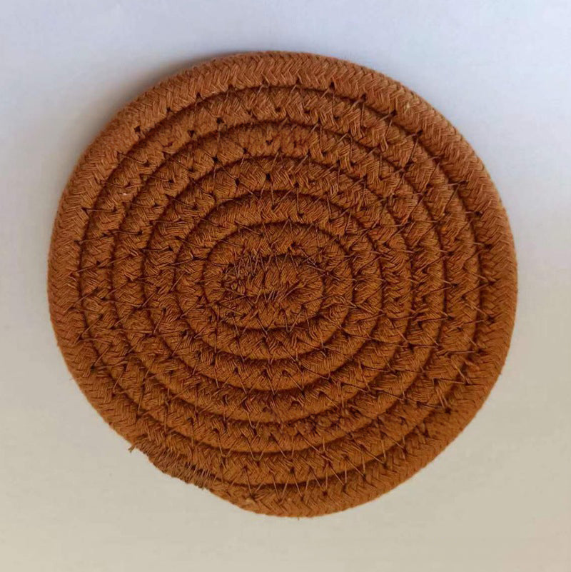 Hand-woven thickened simple heat-insulating cotton thread placemat